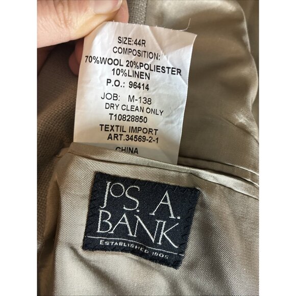 Jos. A. Bank Mens 44 Wool Linen Blazer Tan Two Button Sport Coat Classic Fit - Picture 7 of 7